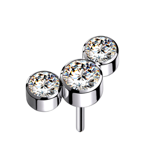 Sans filetage argent trois cristaux argent