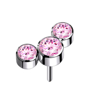 Sans filetage argent trois cristaux rose