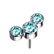 Sans filetage argent trois cristaux aqua