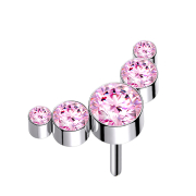 Threadless argent cinq cristaux rose