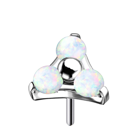 Threadless argent triangle trois opales blanches