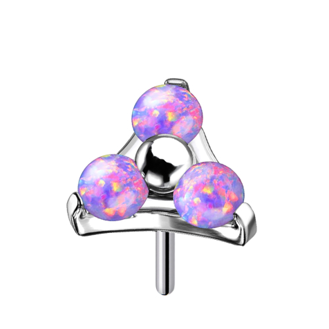 Threadless silver triangle with three violet opals
