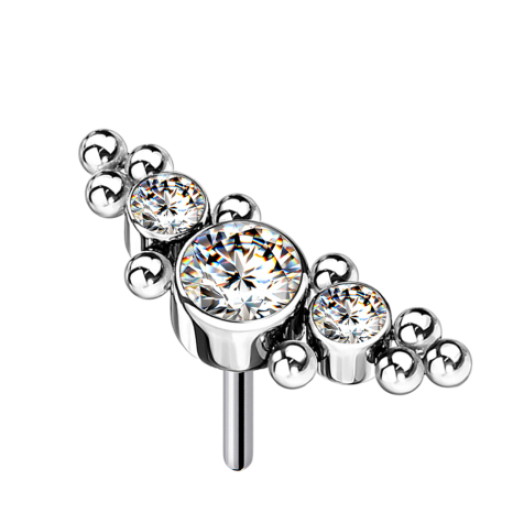 Sans filetage, argenté, centré, avec boules et trois cristaux argentés