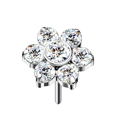 Fleur argentée sans filetage Cristaux argentés