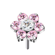 Fleur argentée sans filetage, cristaux roses