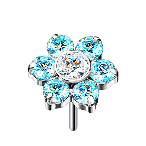 Fleur argentée sans filetage cristaux aqua