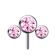 Sans filetage argent avant trois cristaux rose