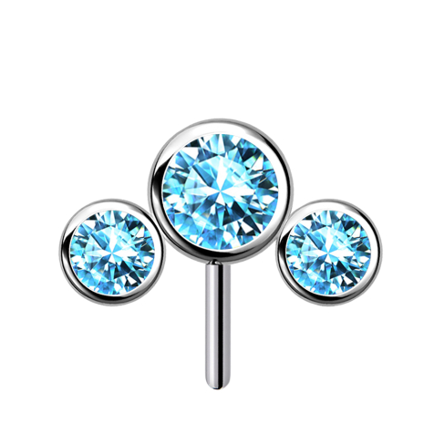 Sans filetage argent avant trois cristaux aqua