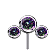 Threadless argent avant trois cristaux multicolores...