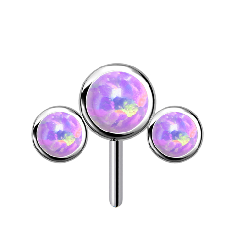 Threadless argent avant trois opales violettes
