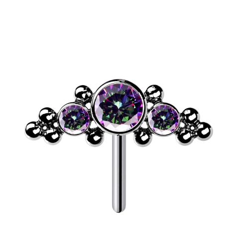 Threadless silber front mittig mit Kugeln und drei Kristalle dunkel multicolor