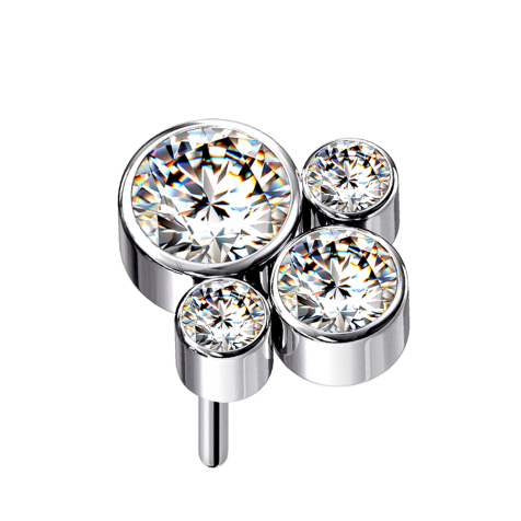 Threadless silber vier Kristalle silber