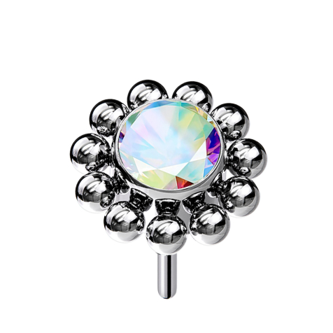 Boule argentée sans filetage, cristal multicolore