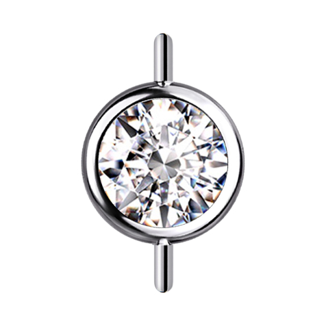 Threadless connector cylinder silver front with crystal silver