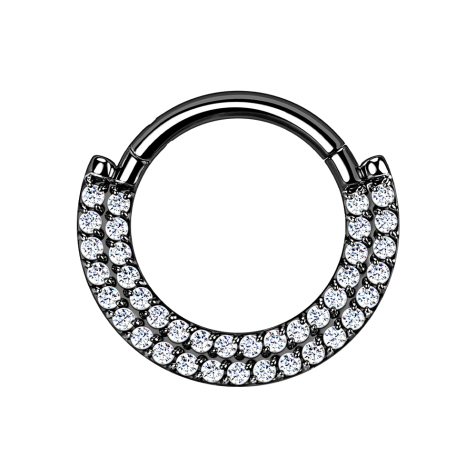 Micro Segmentring klappbar schwarz Schild doppel front Kristalle silber