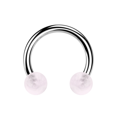 Micro Circular Barbell filo interno argento con due sfere di quarzo rosa