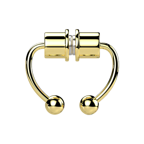 Falso magnete per setto placcato oro con bilanciere circolare a due sfere