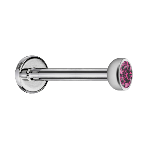 Micro labret filo interno argento con emisfero in cristallo rosa