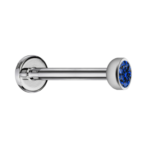 Micro labret filo interno argento con emisfero in cristallo blu scuro
