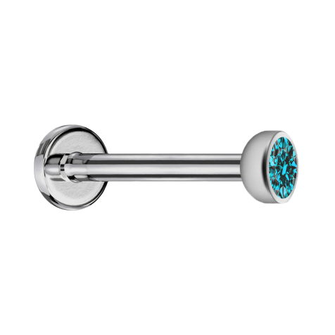 Micro labret filo interno argento con cristallo emisferico aqua