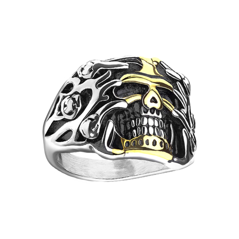 Bague argent tête de mort dans des vignes roses