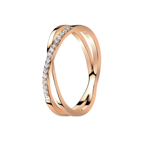 Anneau or rose croix X avec cristaux