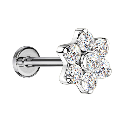 Micro Labret Internal Thread Silver with Flower Crystals Silver