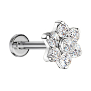 Micro Labret Innengewinde silber mit Blume Kristalle silber
