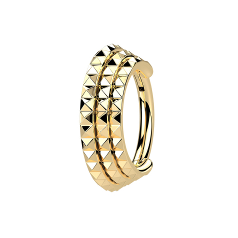 Micro segment ring hinged gold-plated lateral three lines pyramids
