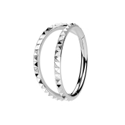 Micro anneau segment pliable argent deux anneaux pyramides