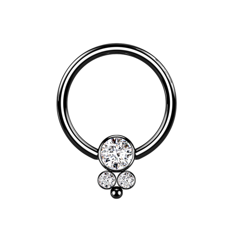 Ball Closure Ring noir disque avec trois cristaux
