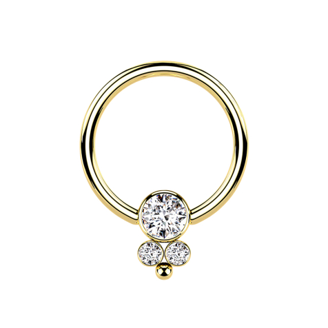 Ball Closure Anneau disque doré avec trois cristaux