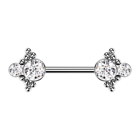 Threadless barbell silver balls with two silver crystals