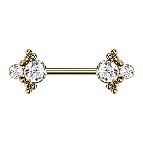Threadless Barbell plaqué or boules avec deux cristaux dargent