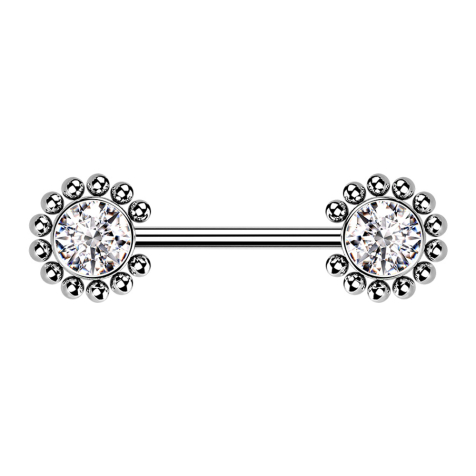 Threadless Barbell silver sun balls with crystal silver