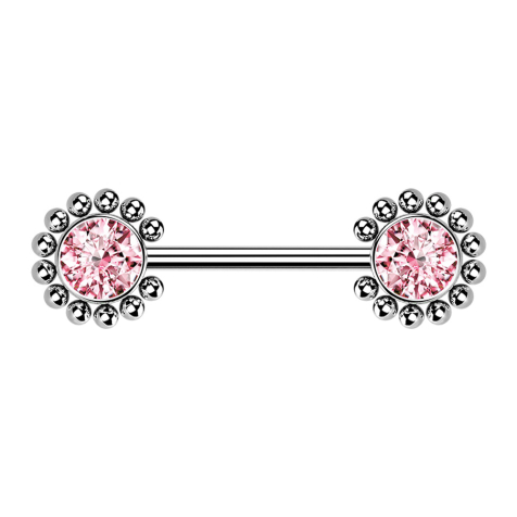 Threadless Barbell silver sun balls with crystal pink