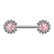 Threadless Barbell silver sun balls with crystal pink