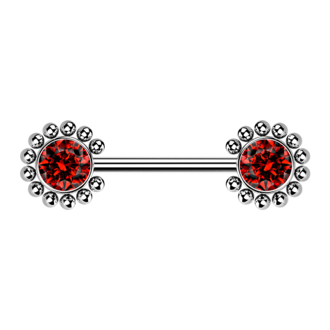 Threadless Barbell silver sun balls with crystal red