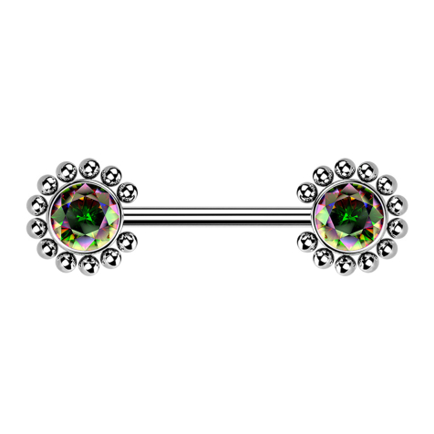 Threadless Barbell silver sun balls with crystal dark multicolor