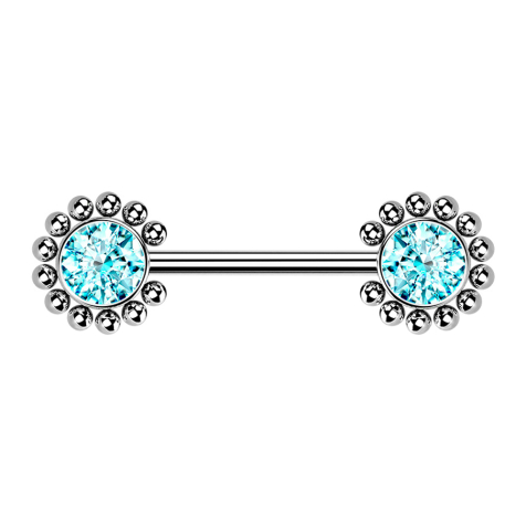 Threadless Barbell silver sun balls with crystal aqua