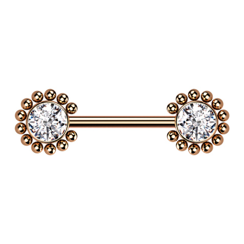 Threadless Barbell rose gold sun balls with silver crystal