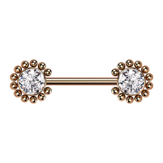 Threadless Barbell rose gold sun balls with silver crystal