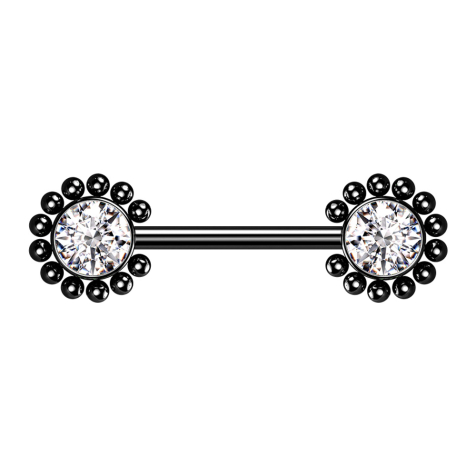 Threadless Barbell black sun balls with crystal silver