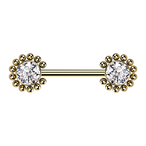 Threadless Barbell plaqué or soleil boules avec cristal argenté