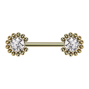 Threadless barbell gold-plated sun balls with silver crystal