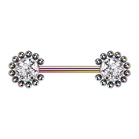 Threadless Barbell colored sun balls with crystal silver