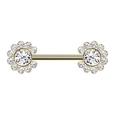 Threadless Barbell vergoldet Sonne mit Kristallen silber