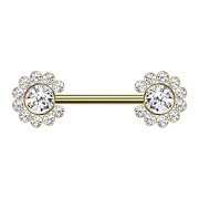 Threadless Barbell vergoldet Sonne mit Kristallen silber