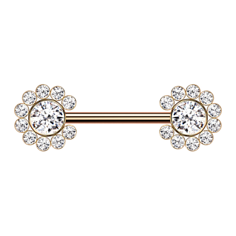 Threadless Barbell rosegold Sonne mit Kristallen silber