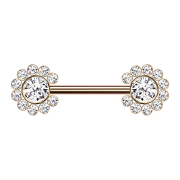 Threadless barbell rose gold sun with silver crystals